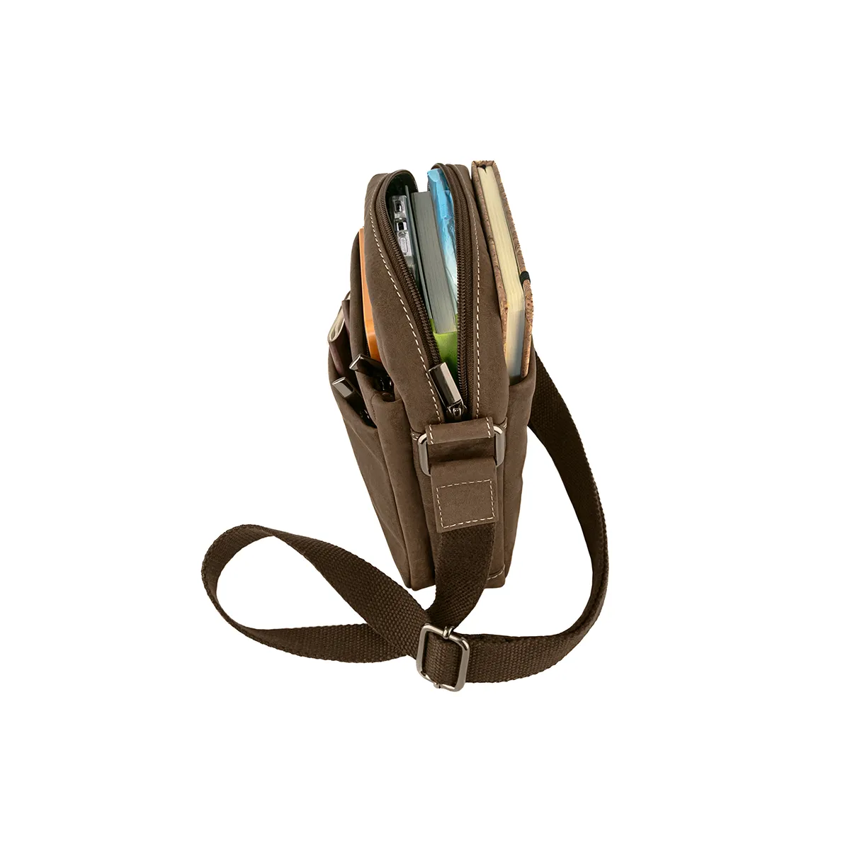 Bolsa Tiracolo Grande de Homem em Pele com Fecho Interior